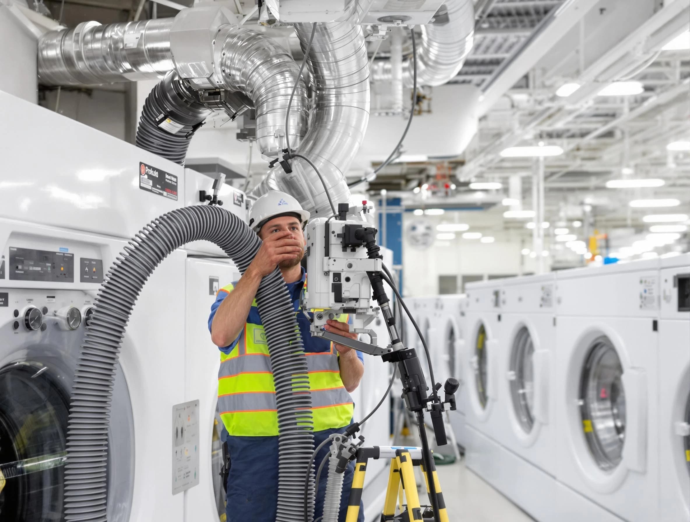 Williamsburg Dryer Vent Cleaning team performing commercial-grade dryer vent cleaning at a business facility in Williamsburg