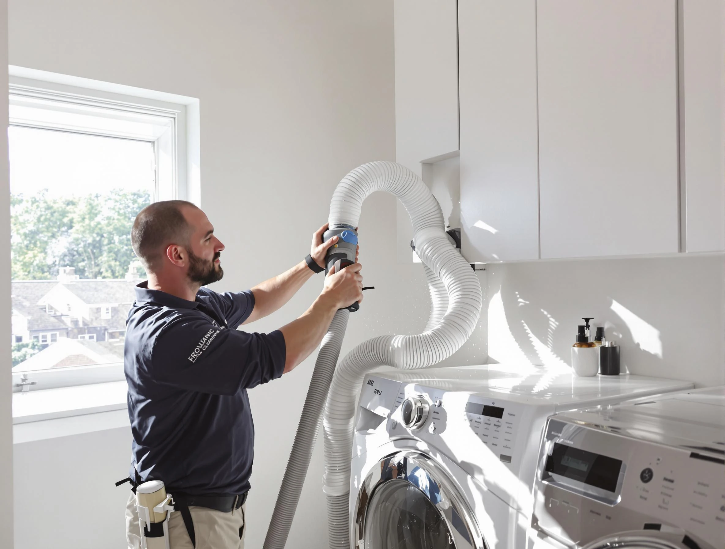 Certified Williamsburg Dryer Vent Cleaning technician performing dryer vent cleaning in Williamsburg